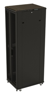 Hyperline TTB-4781-DD-RAL9004 Шкаф напольный 19-дюймовый, 47U, 2277x800х1000 мм (ВхШхГ), передняя и задняя распашные перфорированные двери (75%), ручка с замком, 2 вертикальных кабельных органайзера, крыша нового типа, цвет черный (RAL 9004)(разобранный)