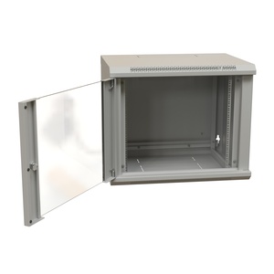 Шкаф настенный 19-дюймовый (19"), 12U, 650x600х600мм, стеклянная дверь, цвет серый (RAL 7035) (разобранный)