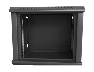 Hyperline TWL-0630-SD-RAL9005 Шкаф настенный 19-дюймовый (19"), 6U, 367x600х300мм, металлическая перфорированная дверь, несъемные стенки, 1 пара профилей, цвет черный (RAL 9005) (собранный)