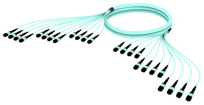 Претерминированный кабель 144 волокна MPOptimate® ULL OM4 12хMPO12(m)/12хMPO12(m), UltraLowLoss, изоляция: Plenum, Полярность: метод А, t=-10-+60 град., цвет: бирюзовый