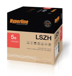 Hyperline SFUTP4-C5E-S24-IN-LSZH-BK-305 (305 м) Кабель витая пара SF/UTP, Cat.5e, 4 пары (24 AWG), одножильный (solid), экран - фольга + медная оплетка, LSZH, –20°C – +75°C, черный - гарантия:15 лет компонентная, 25 лет системная