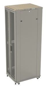 Hyperline TTB-4288-DD-RAL7035 Шкаф напольный 19-дюймовый, 42U, 2055x800х800 мм (ВхШхГ), передняя и задняя распашные перфорированные двери (75%), ручка с замком, 2 вертикальных кабельных органайзера, крыша нового типа, цвет серый (RAL 7035) (разобранный)