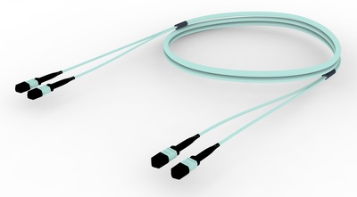 Претерминированный кабель 24 волокна MPOptimate® ULL OM4 2хMPO12(m)/2хMPO12(m), UltraLowLoss, изоляция: Plenum, Полярность: метод А, t=-10-+60 град., цвет: бирюзовый