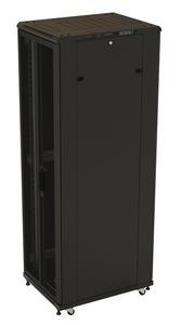 Hyperline TTB-3768-DD-RAL9004 Шкаф напольный 19-дюймовый, 37U, 1833x600х800 мм (ВхШхГ), передняя и задняя распашные перфорированные двери (75%), ручка с замком, крыша нового типа, цвет черный (RAL 9004) (разобранный)