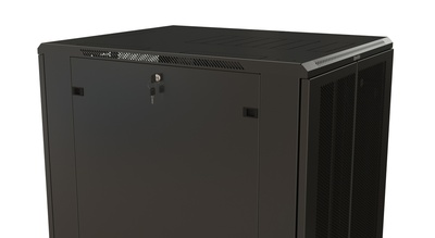 Hyperline TTR-4781-DD-RAL9005 Шкаф напольный 19-дюймовый, 47U, 2277x800х1000 мм (ВхШхГ), передняя и задняя распашные перфорированные двери (75%), ручка с замком, 2 вертикальных кабельных органайзера, цвет черный (RAL 9005) (разобранный)