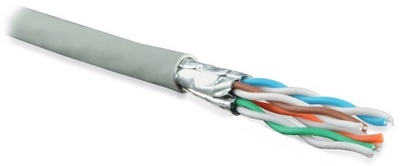 м) Кабель витая пара U/FTP, кат. 6a (10GBE), 4 пары (23AWG), одножильный (solid), каждая пара в экране, без общего экрана, нг(A)-HF, –20°C – +60°C, серый