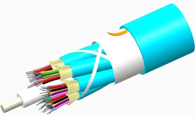 Внутренний оптический кабель, кол-во волокон: 72, Тип волокна: OM4 LazrSPEED® 550 буфер 900мк, Конструкция: ODC 6x12 Tube с диэлектрическим силовым элементом, изоляция: LSZH Riser, EuroClass: Cca, Диаметр: 20,01 мм, -20 - +70 град., цвет: бирюзовый