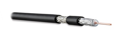 Hyperline COAX-RG6-100 Кабель коаксиальный RG-6, 75 Ом (ТВ, SAT, CATV), жила - 18 AWG (1.02 mm, омедненная сталь), внешний диаметр 6.9мм, PVC, черный (бухта 100 м)
