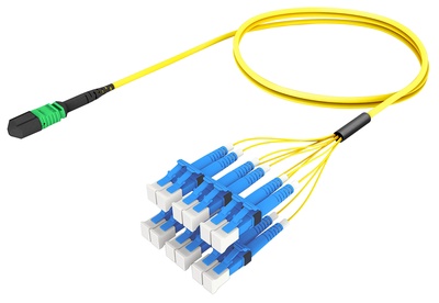 Разветвительный кабель (гидра) MPOptimate® OS2 G.657.A2 MPO12(f) APC/6xLC Duplex, UltraLowLoss, изоляция: Plenum, Полярность: метод А, t=-10-+60 град., цвет: жёлтый