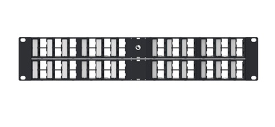 Угловая коммутационная панель до 48xRJ45 гнёзд M-типа, с кабельной поддержкой, высота: 2RU, цвет: чёрный