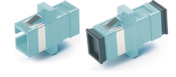 Hyperline FA-P11Z-SC/SC-N/BK-AQ Оптический проходной соединитель SC-SC, MM (OM3), simplex, корпус пластиковый, голубой (aqua), черные колпачки