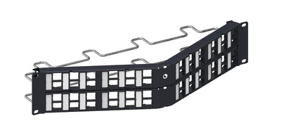 Угловая коммутационная панель до 48xRJ45 гнёзд M-типа, с кабельной поддержкой, высота: 2RU, цвет: чёрный