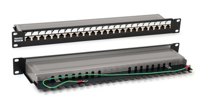 Hyperline PP3-19-24-8P8C-C6-SH-110D Коммутационная панель 19", 1U, 24 порта RJ45 полн. экран., категория 6, Dual IDC, ROHS, цвет черный