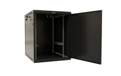 Hyperline TWB-1868-SR-RAL9004 Шкаф настенный 19-дюймовый (19"), 18U, 908x600х800мм, металлическая передняя дверь с замком, две боковые панели, цвет черный (RAL 9004) (разобранный)