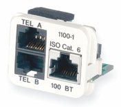 Адаптерная вставка AMP CO™ Plus 3xRJ45 Cat.6 (две телефонные линии + Fast Ethernet), цвет: белый (RAL 9010)