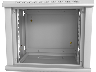 Hyperline TWL-0645-SD-RAL7035 Шкаф настенный 19-дюймовый (19"), 6U, 367x600х450мм, металлическая перфорированная дверь, несъемные стенки, 1 пара профилей, цвет серый (RAL 7035) (собранный)