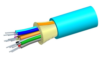 Внутренний оптический кабель, кол-во волокон: 8, Тип волокна: OM3 LazrSPEED® 300 буфер 900мк, конструкция: ODC, изоляция: Riser, диаметр: 5,42 мм, -20 - +70 град., цвет: бирюзовый