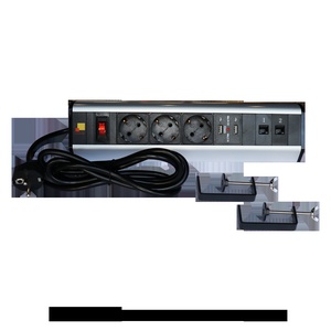 Блок розеток настольный, 1-фазный с выключателем, 16A / 250V, 3xSchuko + 2 USB + 2 порта RJ-45 кат.6, шнур 2.0м, вилка Schuko