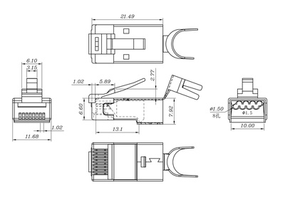 Hyperline PLUG-8P8C-UV-C6-TW-SH-10 Экранированная вилка RJ45, категория 6/6A (50 µ"/ 50 микродюймов), универсальная, для толстых жил 1.35-1.5 мм (с оболочкой), со вставкой, (10 шт)