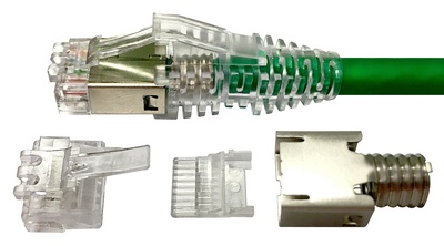 MP-5EMT-A-5: Экранированная модульная вилка RJ45 8-поз./8-конт. Cat.5e, для круглого кабеля D:4,7 – 5,5, d:0,89-1,09, AWG:26-23, тип проводника: solid/stranded; уп.: 500шт.