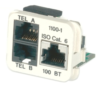 Адаптерная вставка AMP CO™ Plus 3xRJ45 Cat.6 (две телефонные линии + Fast Ethernet), Цвет: миндальный (RAL 9013)