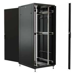 Шкаф напольный 19-дюймовый, 47U, 2277x800х1200 мм (ВхШхГ), передняя стеклянная дверь со стальными перфорированными боковинами, задняя дверь сплошная, цвет черный (RAL 9004) (разобранный)