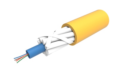 Универсальный оптический кабель, кол-во волокон: 12, Тип волокна: OS2 в буфере 250 микрон, Конструкция: волокна в трубке c гелем бронирование GRP, Изоляция: ULSZH, Диаметр: 9 мм, -20 - +70 град., цвет: жёлтый, 2 км
