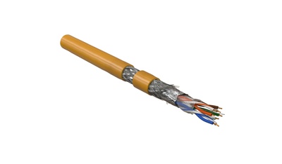 Hyperline SFUTP4-C5E-P26-IN-PVC-OR-305 (305 м) Кабель витая пара, экранированная SF/UTP, Cat.5e, 4 пары (26 AWG), многожильный (patch), экран - фольга + медная оплетка, PVC, –20°C – +75°C, оранжевый