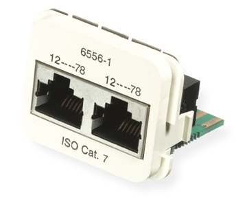 Двойная адаптерная вставка AMP CO™ Plus Cat.7 для двухпарных приложений, Тип вставки: 2xRJ45 Cat.7, Цвет: белый (RAL 9010)