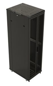 Hyperline TTB-1868-DD-RAL9004 Шкаф напольный 19-дюймовый, 18U, 988x600х800 мм (ВхШхГ), передняя и задняя распашные перфорированные двери (75%), ручка с замком, крыша нового типа, цвет черный (RAL 9004) (разобранный)