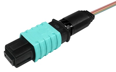 Разъём LazrSPEED®  WideBand QWIK MPO без штырьков для полевой установки на  ленточный кабель, fusion splice, OM3, OM4, OM5, цвет: бирюзовый