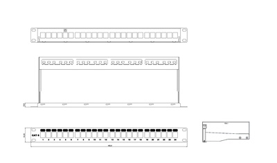 Hyperline PPBL3-19-24-SH-RM Модульная Коммутационная панель 19", 24 порта, Flat Type, 1U, для экранированных и неэкранированных гнёзд Keystone Jack (кроме KJ1-C2, KJ2-C5e, KJ2-C6), с задним кабельным органайзером (без гнёзд)