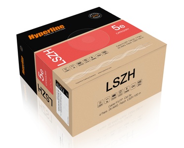 Hyperline FUTP4-C5E-P26-IN-LSZH-WH-305 (305 м) Кабель витая пара, экранированная F/UTP, Cat.5e, 4 пары (26 AWG), многожильный (patch), экран - фольга, LSZH, нг(А)-HF, –20°C – +75°C, белый