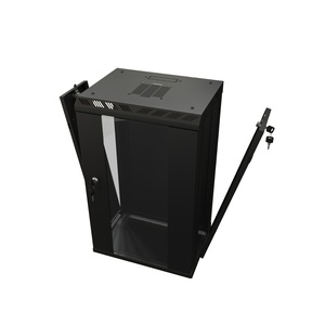 Hyperline TDB-15U-GP-RAL9004 Шкаф настенный 10'', 15U, 774,5х390х300, уст. размер 254 мм, со стеклянной дверью, открывающиеся стенки, возможность установки вентилятора, цвет черный (RAL 9004) (собранный)