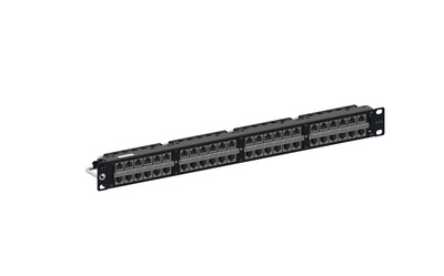 Экранированная коммутационная панель высокой плотности 48хRJ45 Cat.6, тип кабеля: S/STP, с кабельной поддержкой, высота: 1RU, цвет: чёрный