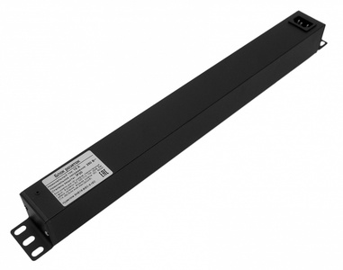 Hyperline SHE19-8IEC-S-IEC Блок розеток для 19" шкафов, горизонтальный, 8 розеток IEC320 C13, выключатель с подсветкой, без кабеля питания, входной разъем IEC320 C14 10A, 250В, 482.6x44.4x44.4мм (ШхГхВ), корпус алюминий, черный
