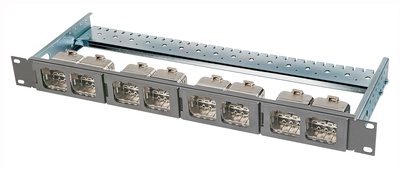 Коммутационная панель AMP CO Ultra формата Quick-Fit 8 портов, Высота: 1RU, цвет: светло-серый (RAL 7035)