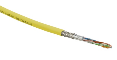 Hyperline SFUTP4-C5E-S24-IN-PVC-YL-305 (305 м) Кабель витая пара SF/UTP, Cat.5e, 4 пары(24 AWG), одножильный(solid), экран - фольга + медная оплетка, PVC, –20°C – +75°C, желтый - гарантия:15 лет компонентная; 25 лет системная