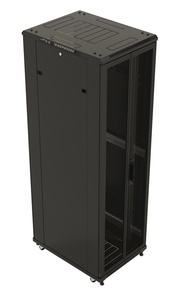 Hyperline TTB-1866-DD-RAL9004 Шкаф напольный 19-дюймовый, 18U, 988x600х600 мм (ВхШхГ), передняя и задняя распашные перфорированные двери (75%), ручка с замком, крыша нового типа, цвет черный (RAL 9004) (разобранный)