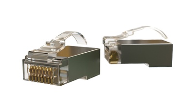 Hyperline PLEZ-8P8C-UA-C6-SH-100 Экранированная вилка легкой оконцовки RJ45 (8P8C), язычек Arch, категория 6 (50 µ"/ 50 микродюймов), универсальная, упак.: 100 шт