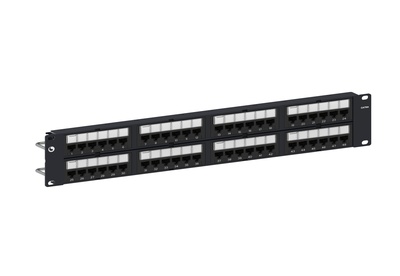Коммутационная панель 48хRJ45 Cat.6A, тип кабеля:22/24AWG solid/stranded U/UTP, с кабельной поддержкой, высота: 2RU цвет: чёрный