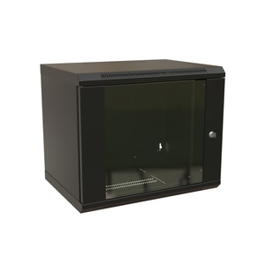 Шкаф настенный 19-дюймовый (19"), 15U, 775x600х450мм, стеклянная дверь с перфорацией по бокам, ручка с замком, цвет черный (RAL 9004) (разобранный)