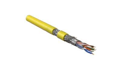 Hyperline SFUTP4-C5E-P26-IN-PVC-YL-305 (305 м) Кабель витая пара, экранированная SF/UTP, Cat.5e, 4 пары (26 AWG), многожильный (patch), экран - фольга + медная оплетка, PVC, –20°C – +75°C, желтый