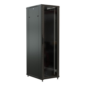 Шкаф напольный 19-дюймовый, 37U, 1833х600х800 мм (ВхШхГ), передняя стеклянная дверь со стальными перфорированными боковинами, задняя дверь сплошная, цвет черный (RAL 9004) (разобранный)