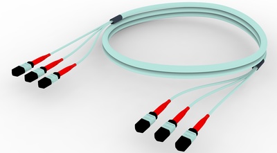 Претерминированный кабель 72 волокна MPOptimate® ULL OM4 3xMPO24(m)/3xMPO24(m), UltraLowLoss, изоляция: Plenum, Полярность: метод А, t=-10-+60 град., цвет: бирюзовый