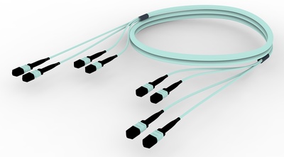 Претерминированный кабель 48 волокон OM4 LazrSPEED® 550 4xMPO12(f)/4xMPO12(m), изоляция: LSZH, EuroClass B2ca, t=-10-+60 град., цвет: бирюзовый