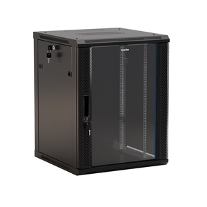 Hyperline TWB-0966-GP-RAL9004 Шкаф настенный 19-дюймовый (19"), 9U, 500x600х600мм, стеклянная дверь с перфорацией по бокам, ручка с замком, цвет черный (RAL 9004) (разобранный)