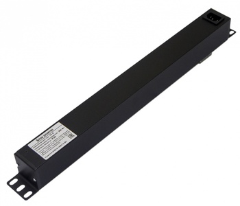Hyperline SHE19-10IEC-S-IEC Блок розеток для 19" шкафов, горизонтальный, 10 розеток IEC320 C13, выключатель с подсветкой, без кабеля питания, входной разъем IEC320 C14 10A, 250В, 482.6x44.4x44.4мм (ШхГхВ), корпус алюминий, черный