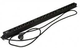 Hyperline SHE-18SH-2.5EU Блок розеток, вертикальный, 18 розеток Schuko, кабель питания 2.5м (3х1.5мм2) с вилкой Schuko 16A, 250В, 950x44.4x44.4мм (ДхШхВ), корпус алюминий, черный