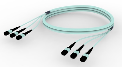 Претерминированный кабель 36 волокон OM4 LazrSPEED® 550 3xMPO12(f)/3xMPO12(f), изоляция: LSZH, EuroClass B2ca, t=-10-+60 град., цвет: бирюзовый